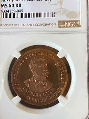 1877 DATED   COPPER  32mm  GEORGE B McCELLAN   NEW JERSEY GOVERNOR   NGC MS 64RB - Image 1 of 4