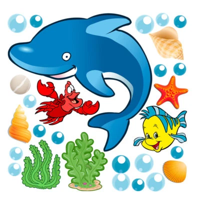 Delfino pesci coralli conchiglie adesivi murali cameretta wal sticker 25 PZ. - Immagine 1 di 2