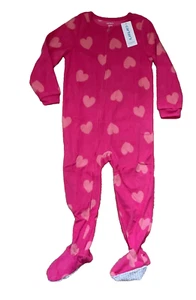 Carter's Girl's Fleece Footie 1-Piece Pajamas, Pink Heart, Size 4 - Picture 1 of 1