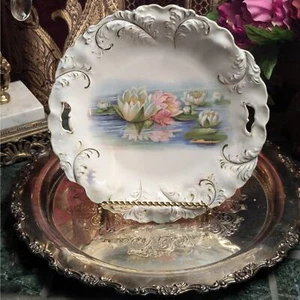 Antique R.S. Prussia Plumes Mold Water Lily Reflection Handled Plate C.1904-1910 - Picture 1 of 9