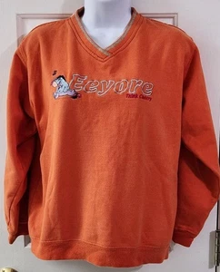 Felpa ricamata taglia M vintage anni 90 arancione Eeyore Think Cheery Disney Pooh - Foto 1 di 10