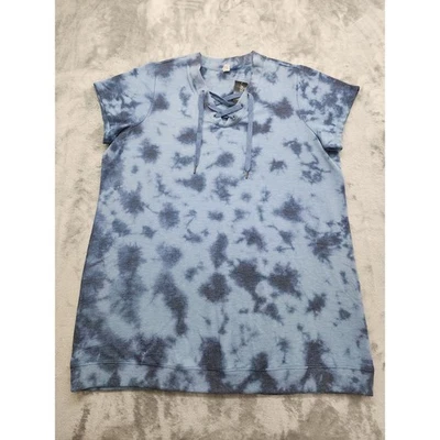 NUEVO Vestido Sudadera Ideology Manga Corta Con Cordones Talla 3X Azul Tie Dye Informal Foto 1 de 4