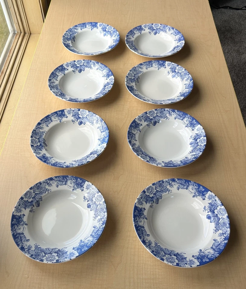 Juego de 8 cuencos de sopa Nautica Bermuda rosa índigo azul y blanco Foto 1 de 4