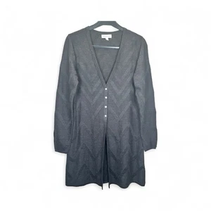 Monsoon Charcoal Grey Knitted Long Cardigan Zigzag Pattern Knitwear Buttons M - Picture 1 of 7