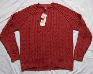 Levi's L Fisherman Cable Knit Crew Neck Sweater Merlot Mens Large Y2K New - Picture 1 of 10