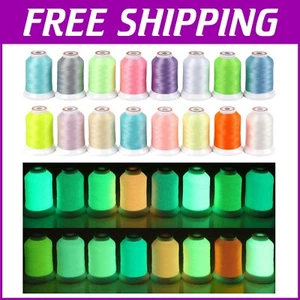 30WT 500M Glow in The Dark Polyester Thread Set - 16 Vibrant Colors for Sewing - Picture 1 of 9