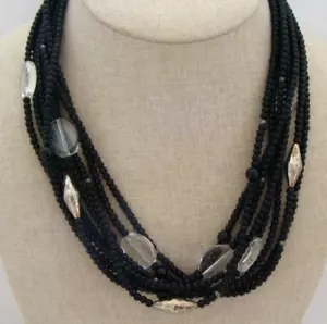 Collar Silpada Plata Esterlina Negro y Cuentas de Vidrio Transparente Varias Hebras N1973 - Imagen 1 de 9