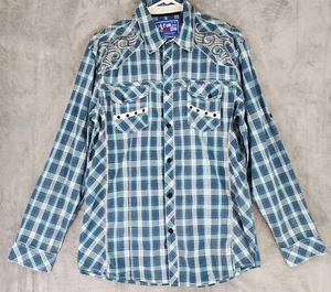 Austin Season Shirt Mens Large Plaid Distressed Embroidered Western Cowboy Top - Picture 1 of 12
