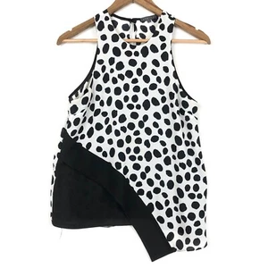 Sheike Womens Top Size 8 Asymmetrical Tank Blouse Keyhole Polka Dot White Black - Picture 1 of 14