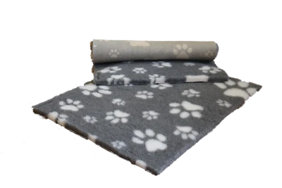 VETFLEECE Non Slip Deep Pile Fleece Vet Bed Roll Dog Cage Cat Grey White Paws - Image 1 of 3