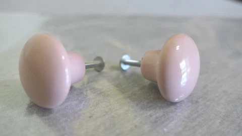 2 Vintage Pink Ceramic Armoire Dresser Sideboard Cabinet Drawer Knobs 1.5" Japan Cover