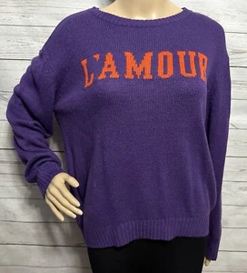 H&M Divided Sweater Medium Purple Orange L'AMOUR Soft Acrylic Knit Jumper - Picture 1 of 13