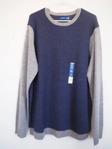 Wool Blend Merino Men's Knit Pullover Sweater Navy Blue / Gray Size 2XL NWT - Picture 1 of 7
