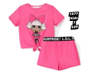 LOL Short Set Girls Size 7 Pink & Black - Picture 1 of 2