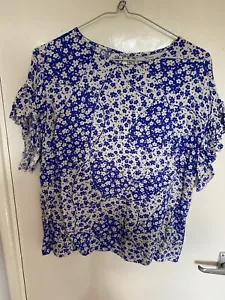 TU Size 12 Blue & White Ditsy Boho floral Top - Picture 1 of 6
