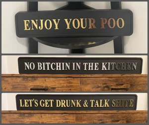 Black & gold/chrome text wooden signs/Plaques quirky humorous/funny/rude - Picture 1 of 7