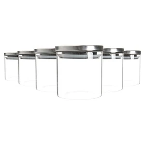 6x Glass Storage Jar with Metal Lids Modern Kitchen Food Storage 550ml Silver - Picture 1 of 7