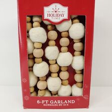 Holiday Time White Cream Wool Felt & Wood Bead Garland 6 Ft Length