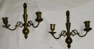 Coppia applique da parete antiche vintage ottone massiccio 9" doppio braccio candela 422 - Foto 1 di 7