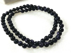 Collar redondo de cuentas de piedra brillante cielo medianoche 17" L nuevo - Imagen 1 de 5