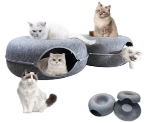 Cat Tunnel Donut Bed Double Donut Cave for Cats Large Indoor Multi-Cat Use New - Picture 1 of 10