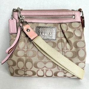 Vintage Coach Poppy Crossbody Khaki Pink Canvas Signature Handbag Purse - Picture 1 of 17