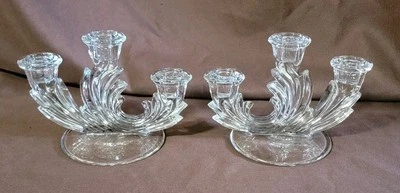 Vintage Clear Glassware Fostoria Crystal Baroque Candlestick 6" 3 Lite - Image 1 of 4