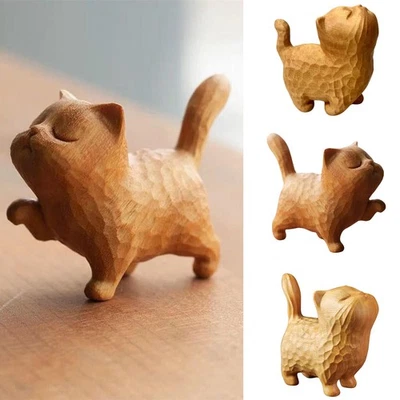 1 pieza Un gato lindo -- Estatua de madera animal tallada figura de madera decoración niños regalo Foto 1 de 4