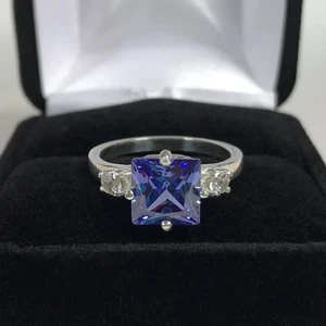 Anillo de boda vintage de plata de ley 925 corte princesa tanzanita natural para ella - Imagen 1 de 5
