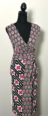Vestido envolvente Diane Von Furstenberg 100 % seda rosa negro blanco vestido sin mangas (2) Foto 1 de 4