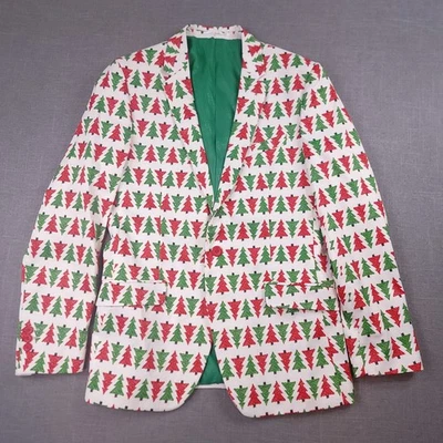 NWT Suslo Suits Couture Red Green Christmas Tree Men's Large Slim Blazer Jacket - Image 1 of 4