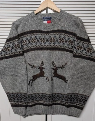 Vintage Tommy Hilfiger Sweater Men's XL Heavy Wool Handknitted Reindeer Gray - Image 1 of 4