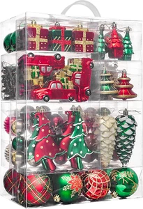 Christmas Tree Ornaments Set, 155Ct Red Green and Gold Shatterproof Christmas Tr - Picture 1 of 6