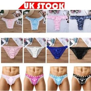 Men Sissy Panties Satin G-string Briefs Lace Ruffle Thong Mesh Bikini Underpants - Picture 1 of 69
