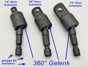 3x Douille Adaptateur Set 360° Joint 1/4 " 3/8 " 1/2 " F Visseuse Bit Réception - Photo 1/4