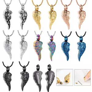 Stainless Steel Wing Cremation Pendant Keepsake Urn Necklace For Ashes Jewellery - Picture 1 of 28
