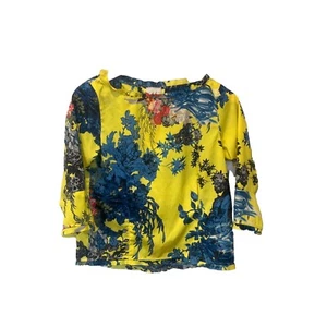 JULIENNE W WESTON WEAR Anthropologie Yellow Blouse Floral Long Sleeve Xsmall XS - Picture 1 of 8