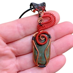 Natural Bloodstone Black & Red Copper Wire Wrap Gift For Bestie Pendant Made USA - Picture 1 of 12