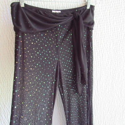 Swim Cover Up Pants L  XOXO Iridescent Semi Sheer Tie Black Tiny Polka M/L Y2K - Image 1 of 4