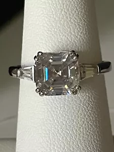 Asscher Cut 2 CT CZ Sterling Silver Ring with Side Baguettes - Size 7 - Picture 1 of 10