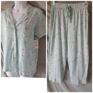 Charter Club Green Grey Pajama Set Short Sleeve Capri Pants X- Small 38" BUST - Picture 1 of 9