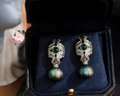 Ohrringe Clip On Kunst Neu Silber Schlange Cz Perle Blau Grün EH6 - Bild 1 von 4