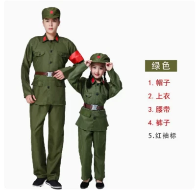 Chinese Liberation Army Costume Children Kids Adults Jackets Pants Uniform Suits - Image 1 of 4