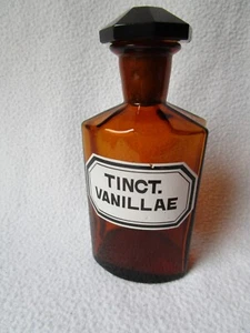 Botella de farmacia antigua marrón tapón de lijado octogonal tinta. Vainilla esmaltada - Imagen 1 de 7