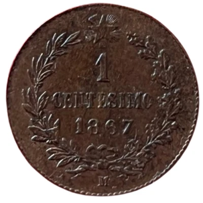 Italy 1867 1 Centesimo Coin Victor Emmanuel II KM#1 Rome Mint Historic - Image 1 of 2