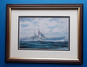 FRAMED SHIPPING PRINT H M S VANGUARD - Picture 1 of 1