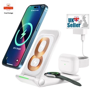 15w Fast Phone Charger Stand Charging Dock 3 in 1 Qi Wireless Charger iPhone - Picture 1 of 8