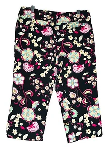 Carolina Blues Womens Size 14 Black Pink Floral Boho Stretch Summer Capris - Picture 1 of 8