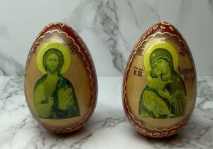 Vintage Wooden Egg Approx 8cm Tall Orthodox Icon Mary Baby Jesus ***READ DESC***