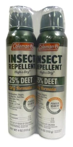 Coleman 25% Deet High & Dry 4 OZ aerosol PAQUETE DOBLE 75142 - Imagen 1 de 2
